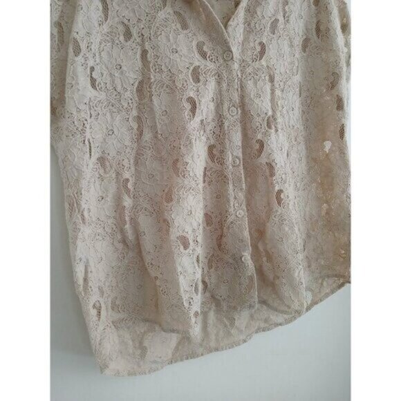 VAN HEUSEN STUDIO Lace Blouse XL Button Up Collared Romantic Boho Cottagecore - Picture 2 of 7